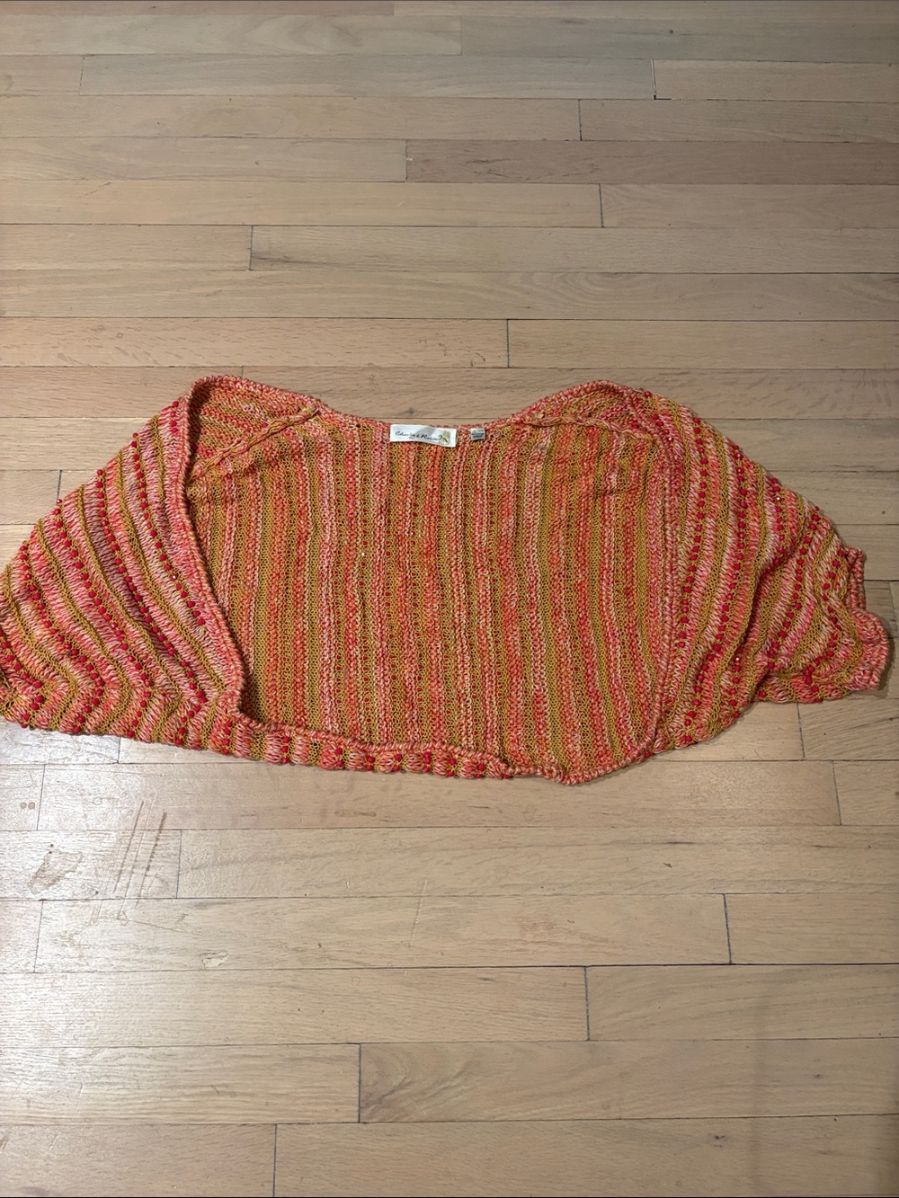 Lightweight Multicolor Striped Knit Bolero Shrug - Orange/Pink